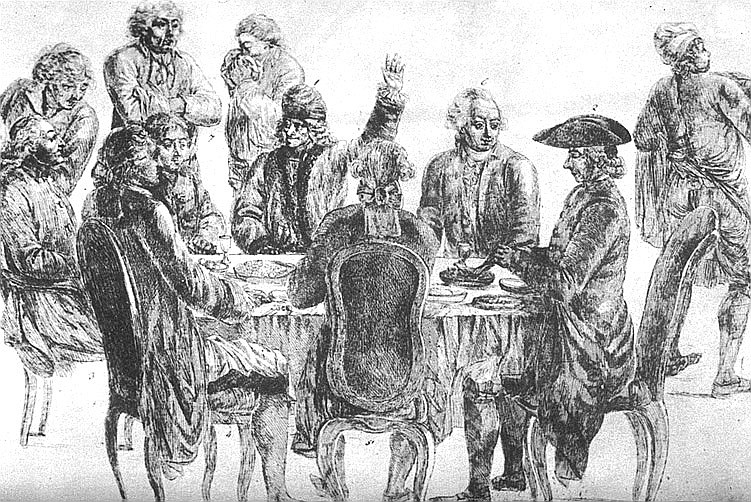 Voltaire und Diderot im Café Procope in Paris